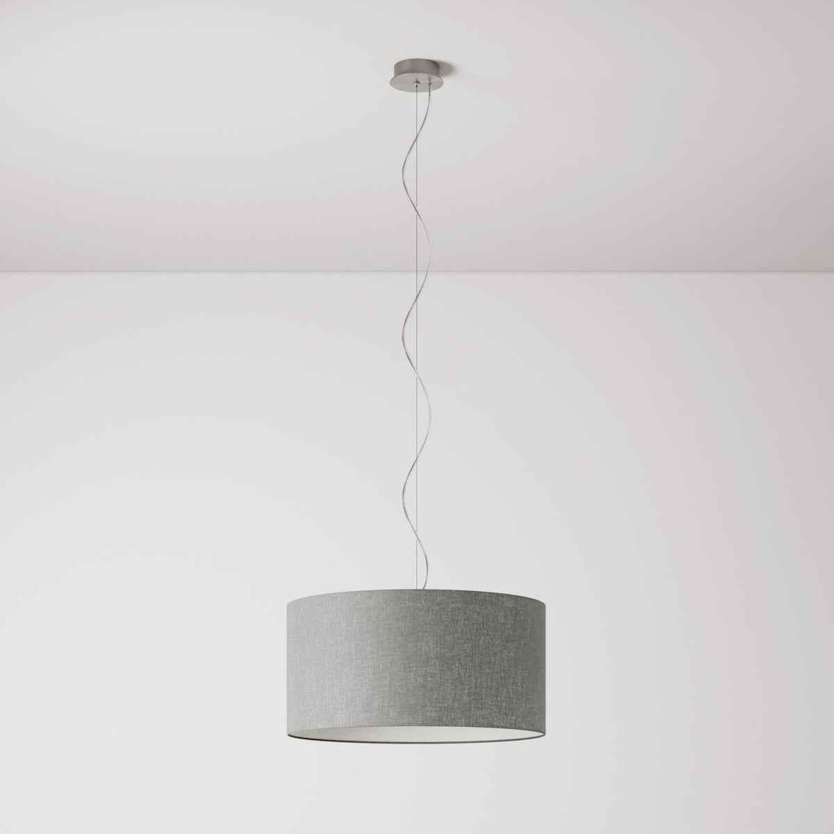 Lampada a sospensione con paralume in tessuto Cilindro Medium Camelot grigio chiaro - Made in Italy No