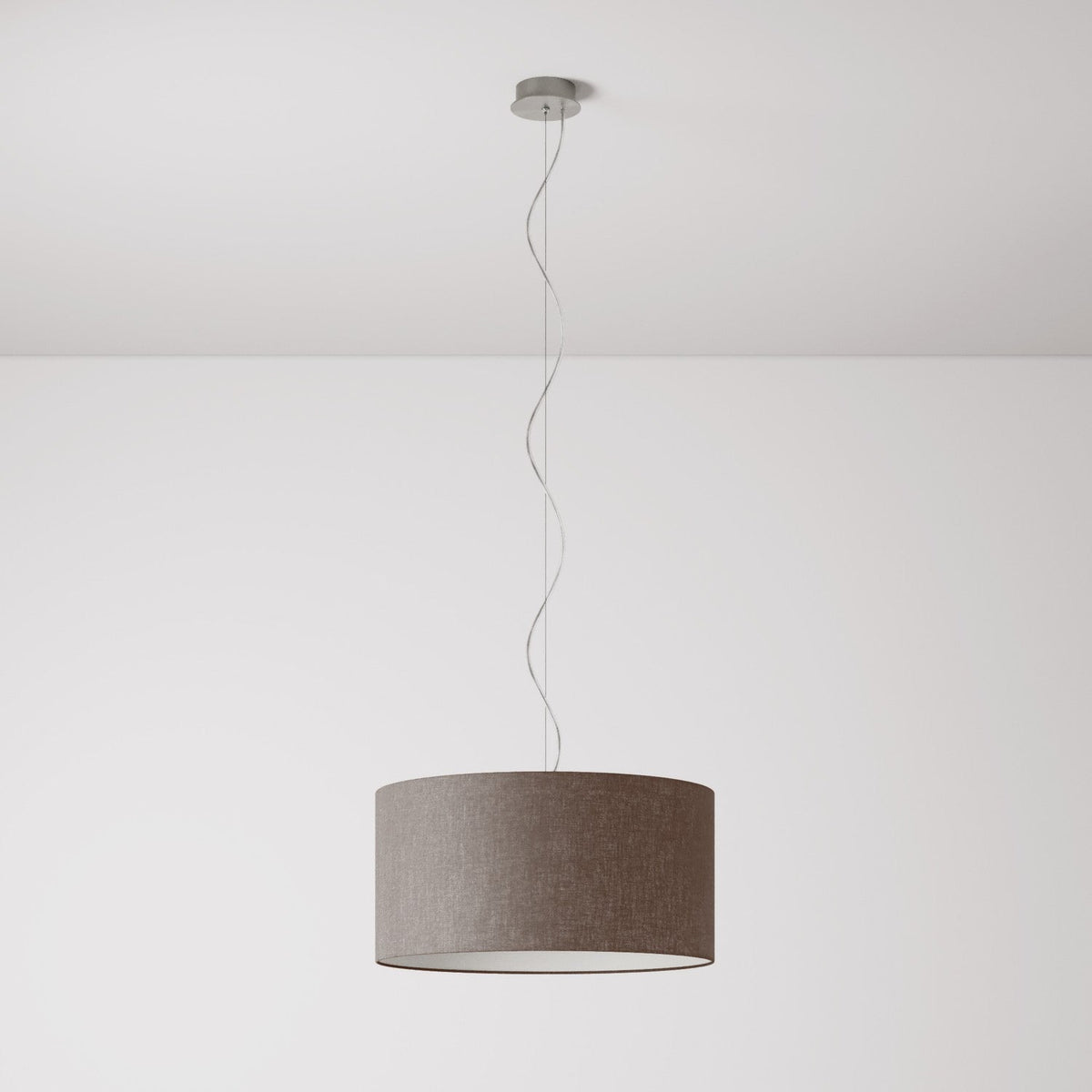 Lampada a sospensione con paralume in tessuto Cilindro Medium Camelot marrone - Made in Italy No
