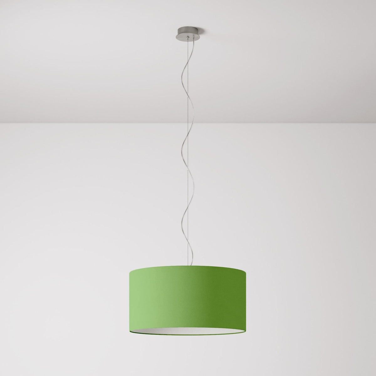 Lampada a sospensione con paralume in tessuto Cilindro Medium Cinette verde pistacchio - Made in Italy No