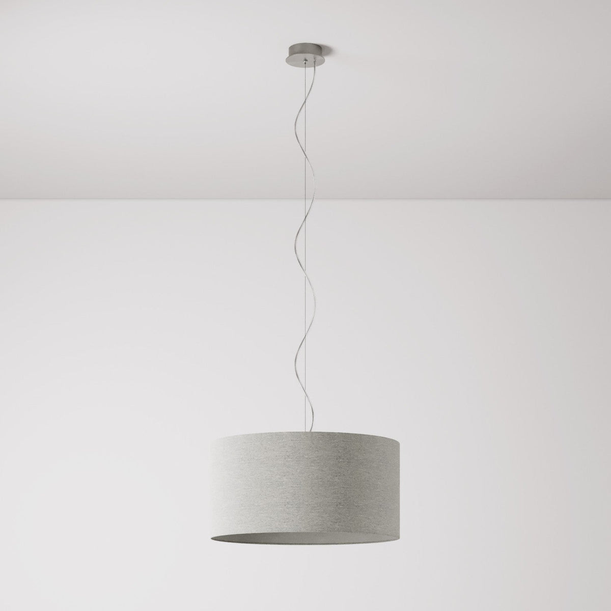 Lampada a sospensione con paralume in tessuto Cilindro Medium - Made in Italy - Lana Grigio Chiaro No