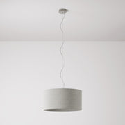 Lampada a sospensione con paralume in tessuto Cilindro Medium - Made in Italy - Lana Grigio Chiaro No
