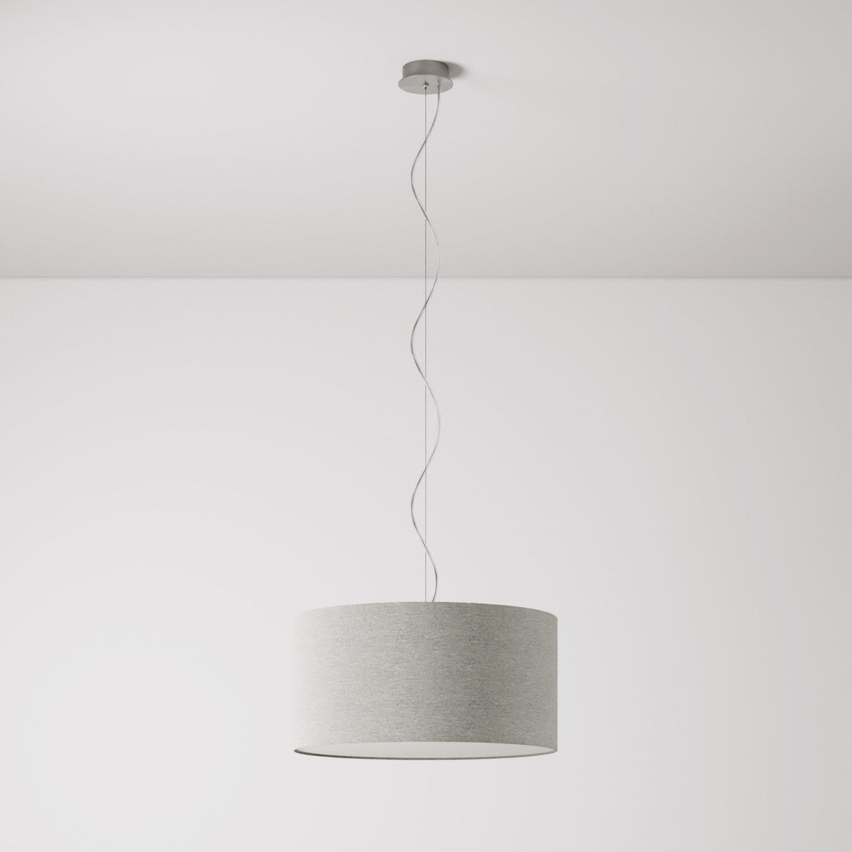 Lampada a sospensione con paralume in tessuto Cilindro Medium - Made in Italy - Lana Grigio Chiaro Si