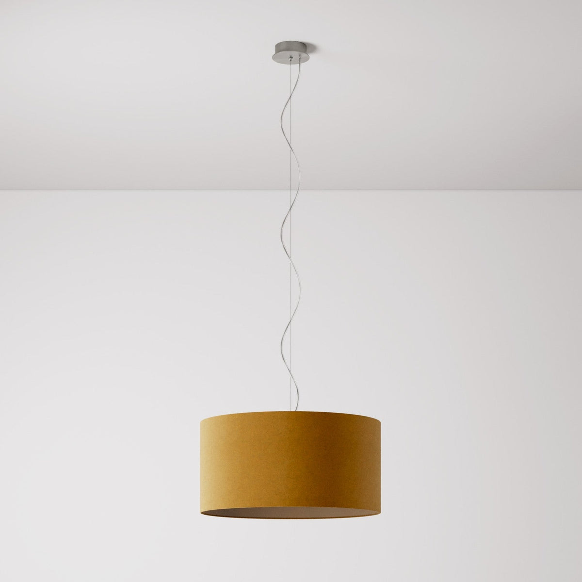 Lampada a sospensione con paralume in tessuto Cilindro Medium - Made in Italy - Lana Senape No