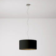 Lampada a sospensione con paralume in tessuto Cilindro Medium - Made in Italy - Nero/Oro No