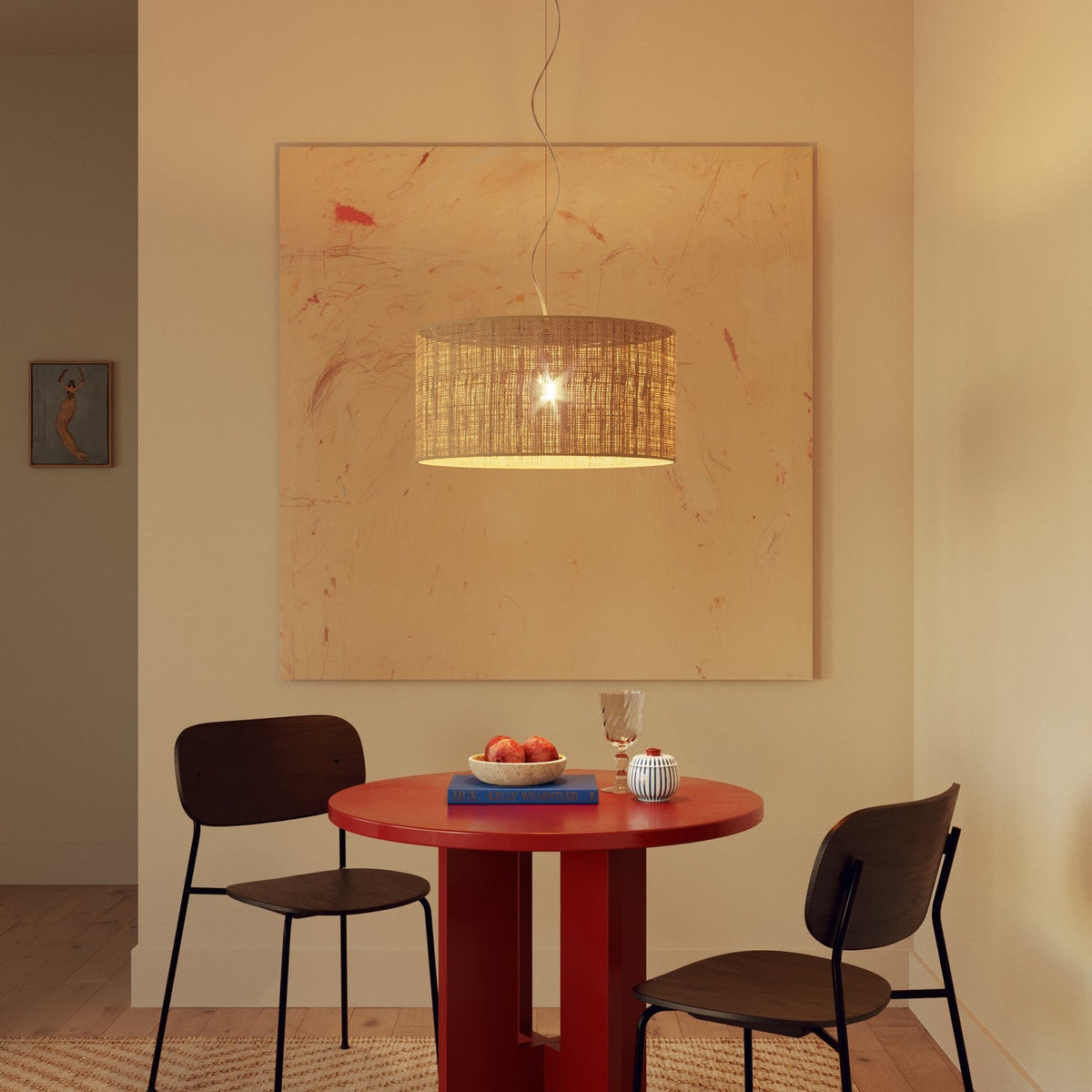 Lampada a sospensione con paralume in tessuto Cilindro Medium - Made in Italy - Raphia Si