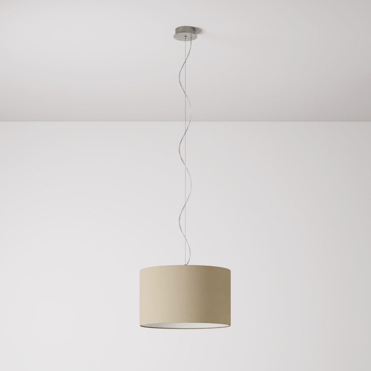 Lampada a sospensione con paralume in tessuto Cilindro Small Arenal tortora - Made in Italy No