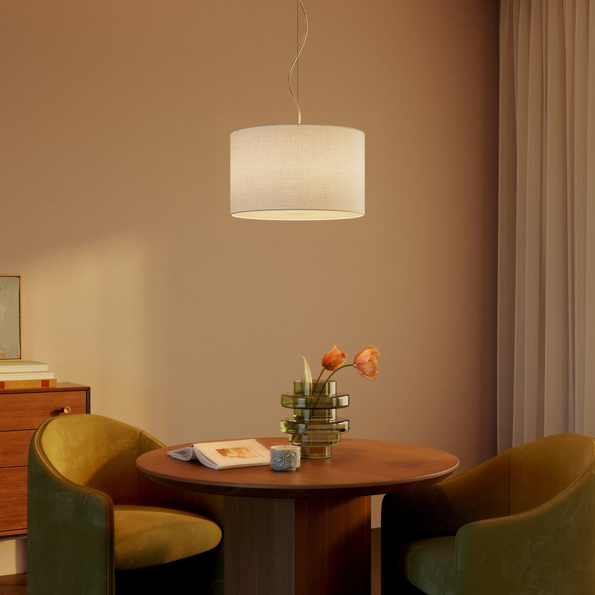 Lampada a sospensione con paralume in tessuto Cilindro Small Lino crudo - Made in Italy Si