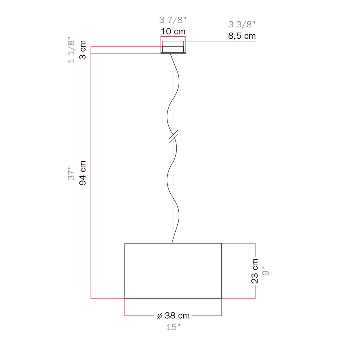 Lampada a sospensione con paralume in tessuto Cilindro Small - Made in Italy - Arenal Cenere Si