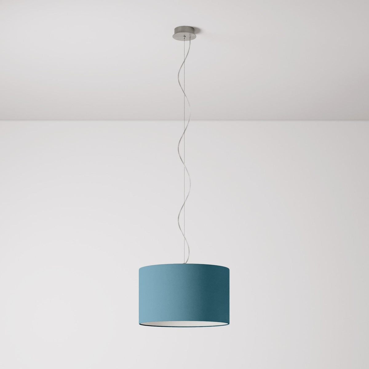 Lampada a sospensione con paralume in tessuto Cilindro Small Teletta azzurro severo - Made in Italy No