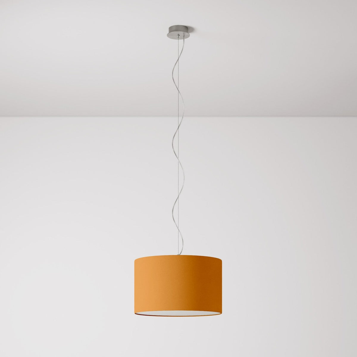 Lampada a sospensione con paralume in tessuto Cilindro Small Teletta mandarino - Made in Italy Si