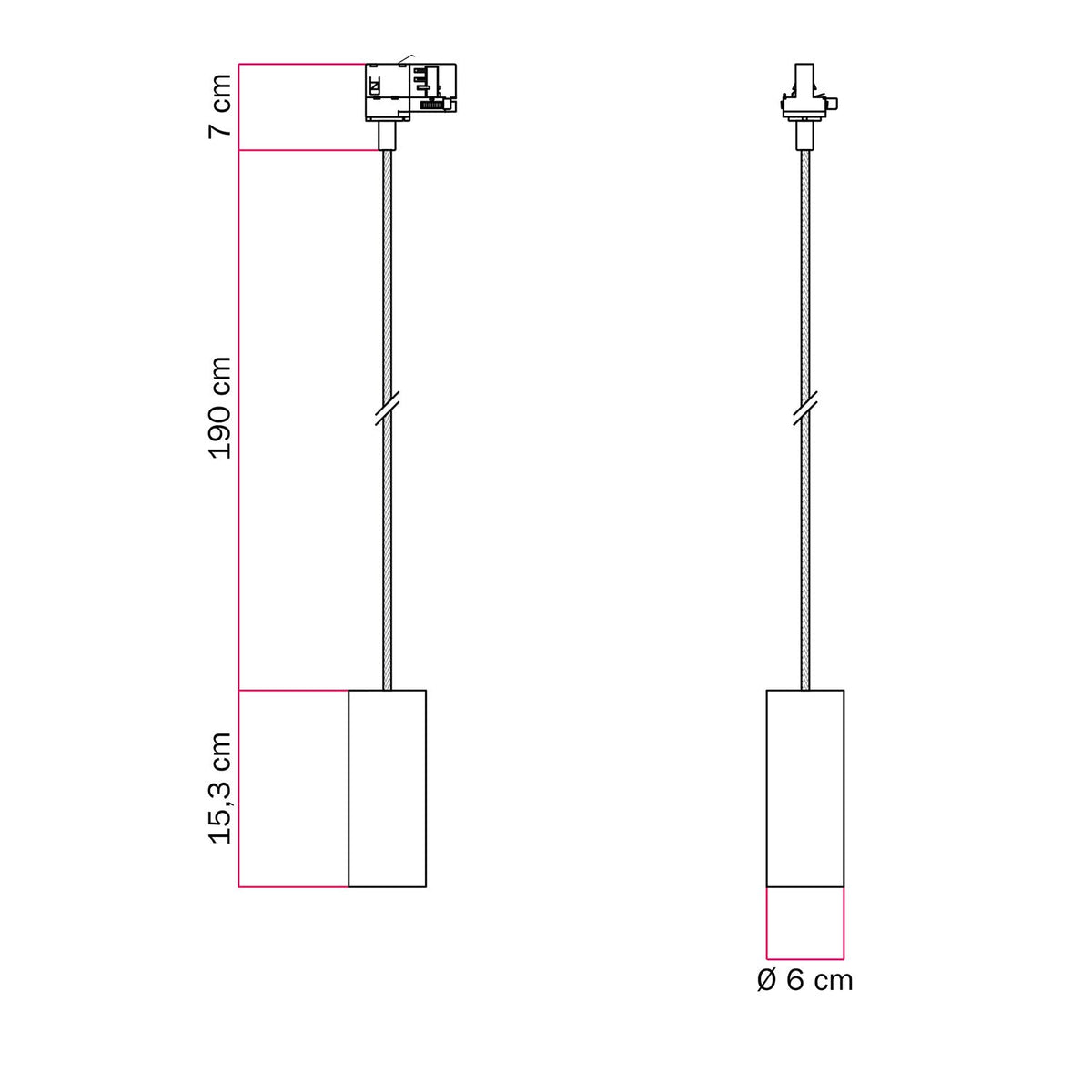 Lampada a sospensione con paralume Tub-E14 per binari - Bianco