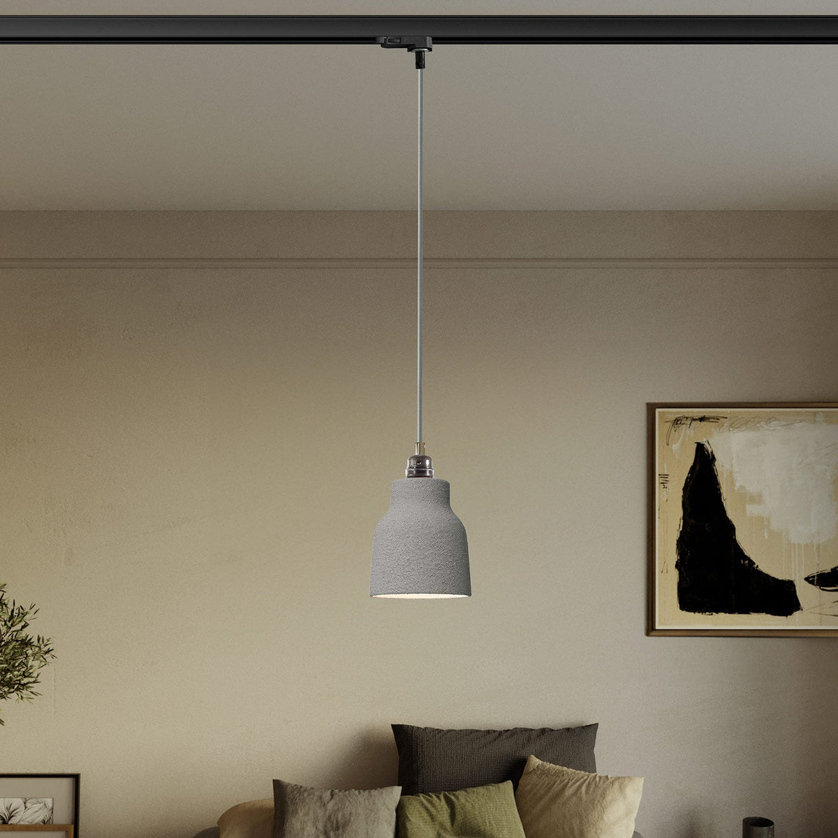 Lampada a sospensione con paralume Vaso e adattatore per binari - Effetto cemento