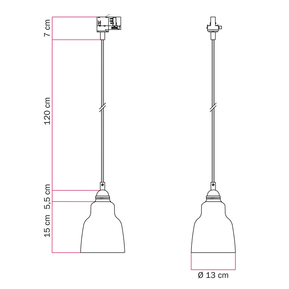 Lampada a sospensione con paralume Vaso e adattatore per binari - Evergreen striato