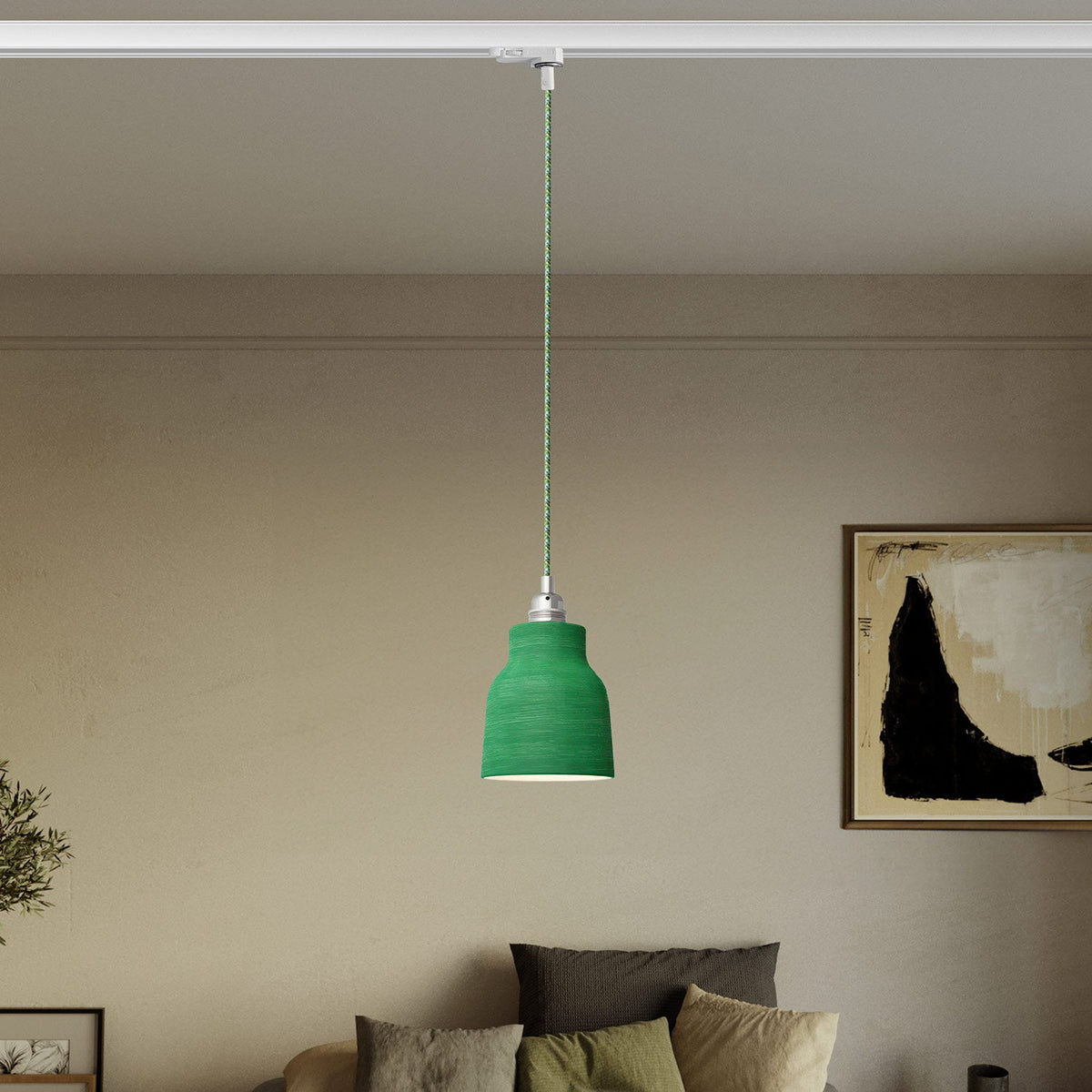 Lampada a sospensione con paralume Vaso e adattatore per binari - Evergreen striato
