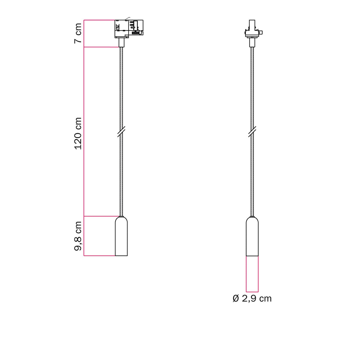 Lampada a sospensione con portalampada E14 P-Light per binari - Nero