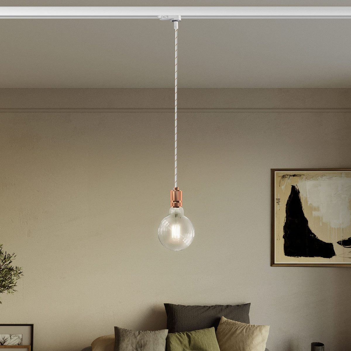 Lampada a sospensione con portalampada in alluminio zigrinato per binari - Rame