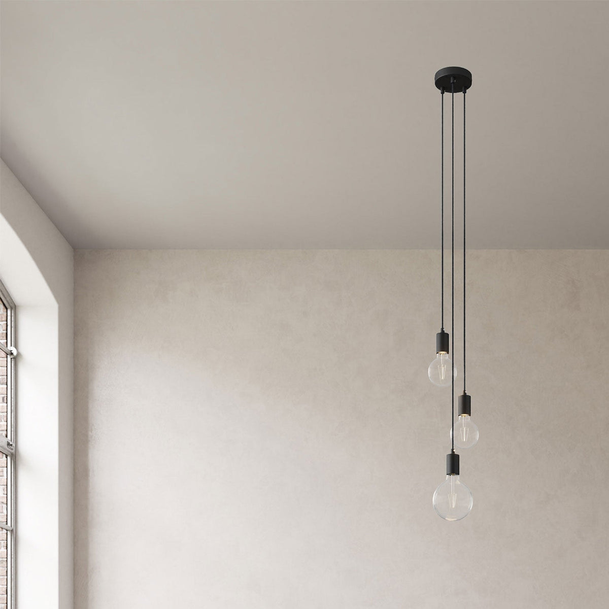 Lampada a sospensione multipla a 3 cadute con finiture in metallo - Nero