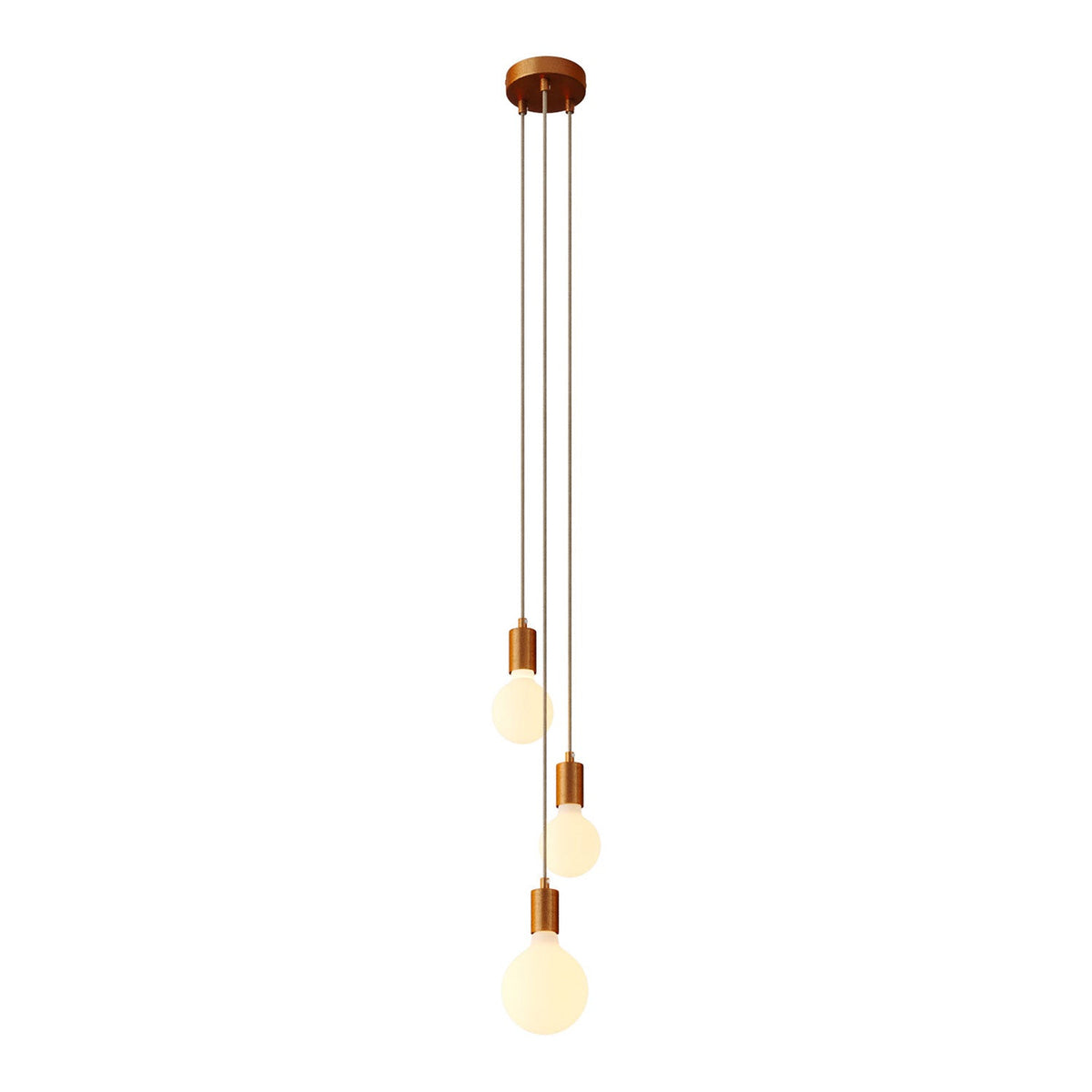 Lampada a sospensione multipla a 3 cadute con finiture in metallo - Rame satinato