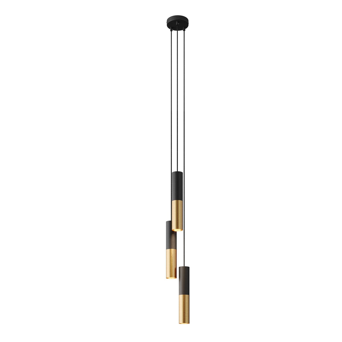 Lampada a sospensione multipla a 3 cadute con paralume in metallo Doppio Tub-E14 - Nero