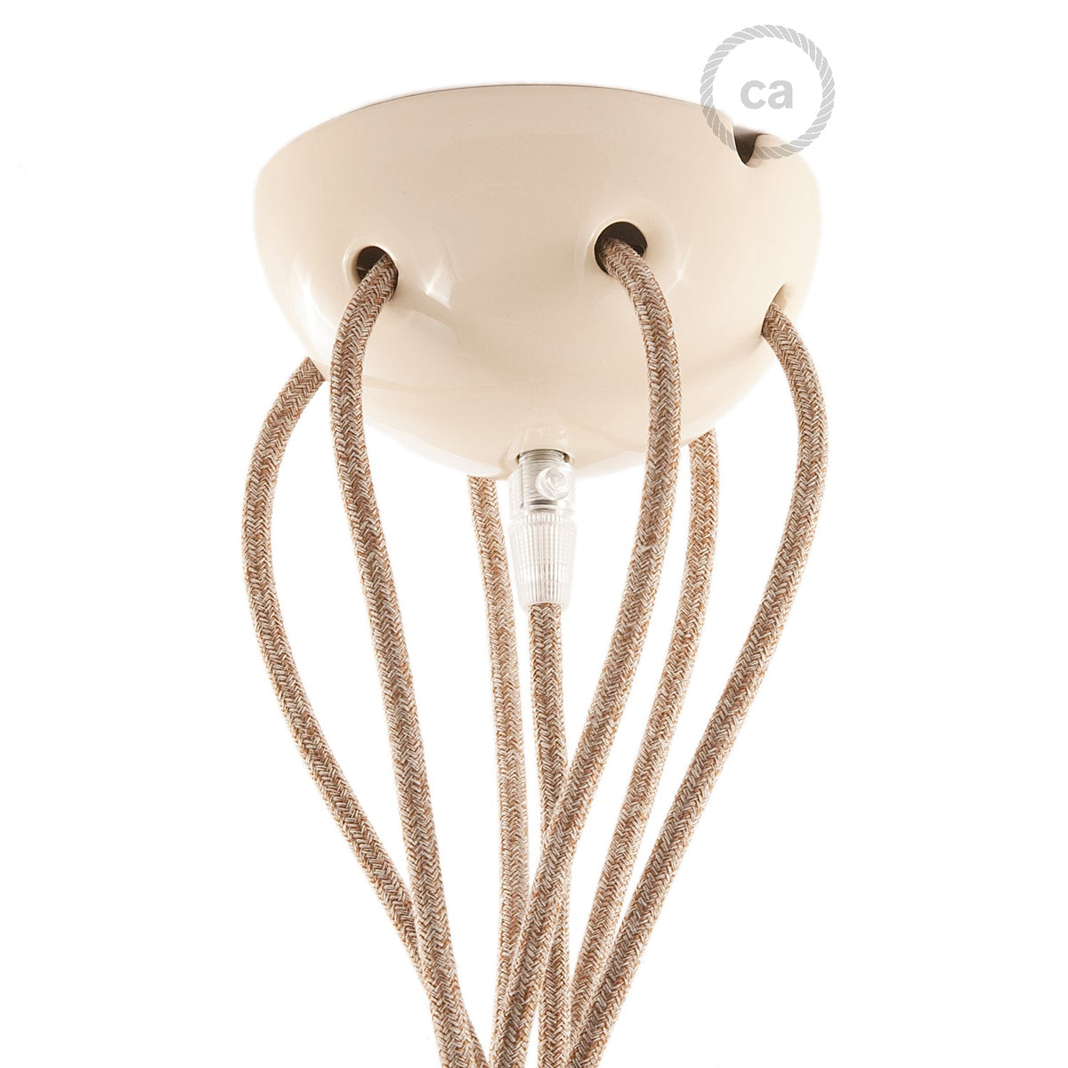 Lampada a sospensione multipla a 6 cadute con finiture in ceramica colorata - Avorio
