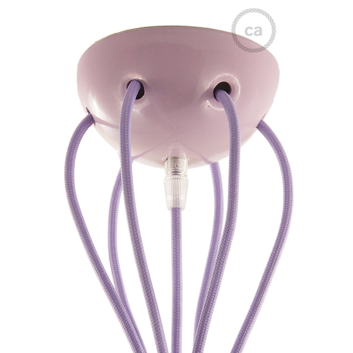 Lampada a sospensione multipla a 6 cadute con finiture in ceramica colorata - Lilla