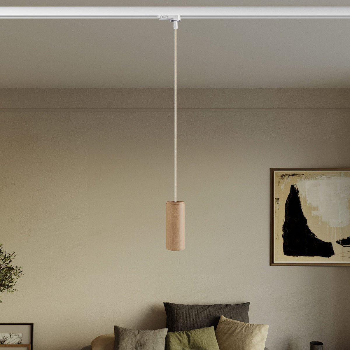 Lampada a sospensione per binari con cavo tessile e Tub-E14 - Neutro