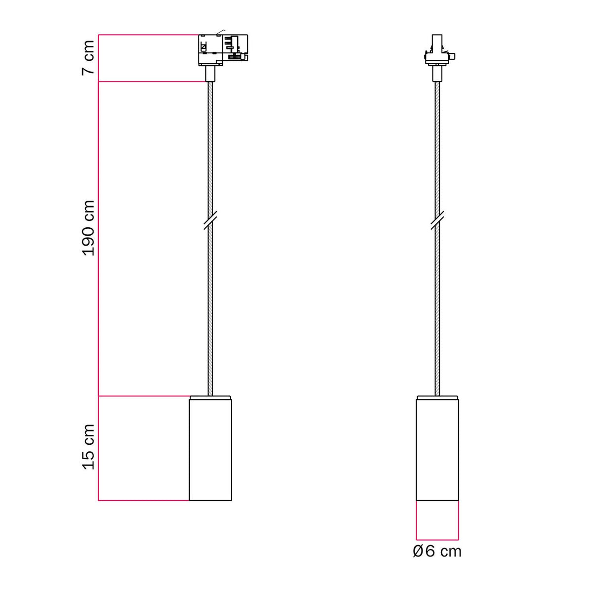 Lampada a sospensione per binari con cavo tessile e Tub-E14 - Neutro