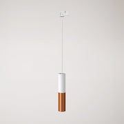 Lampada a sospensione per binari con doppio paralume Tub-E14 - Bianco e Rame satinato