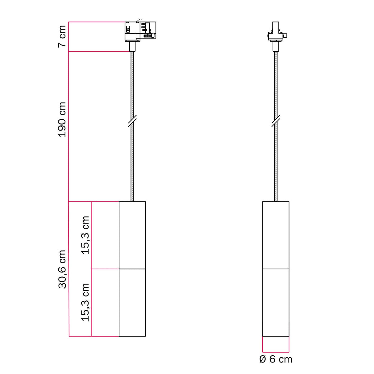 Lampada a sospensione per binari con doppio paralume Tub-E14 - Bianco e Titanio satinato
