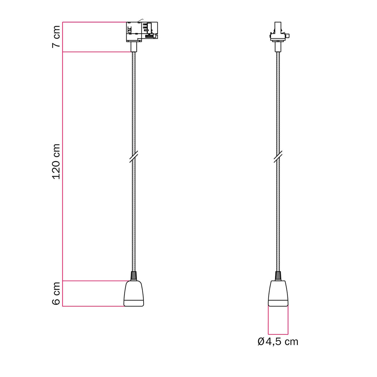 Lampada a sospensione per binari con finiture in porcellana colorata - Bianco