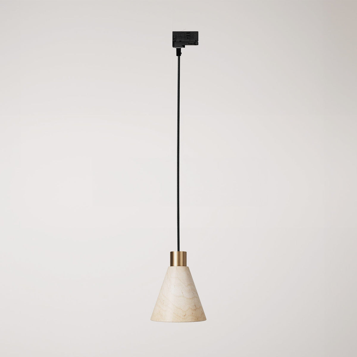 Lampada a sospensione per binari con paralume conico in legno - Bronzo satinato