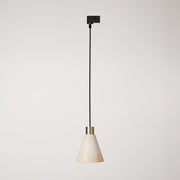 Lampada a sospensione per binari con paralume conico in legno - Bronzo satinato