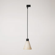 Lampada a sospensione per binari con paralume conico in legno - Nero