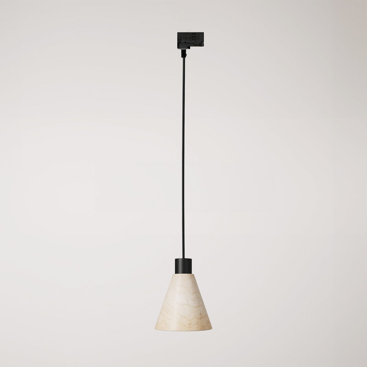 Lampada a sospensione per binari con paralume conico in legno - Nero