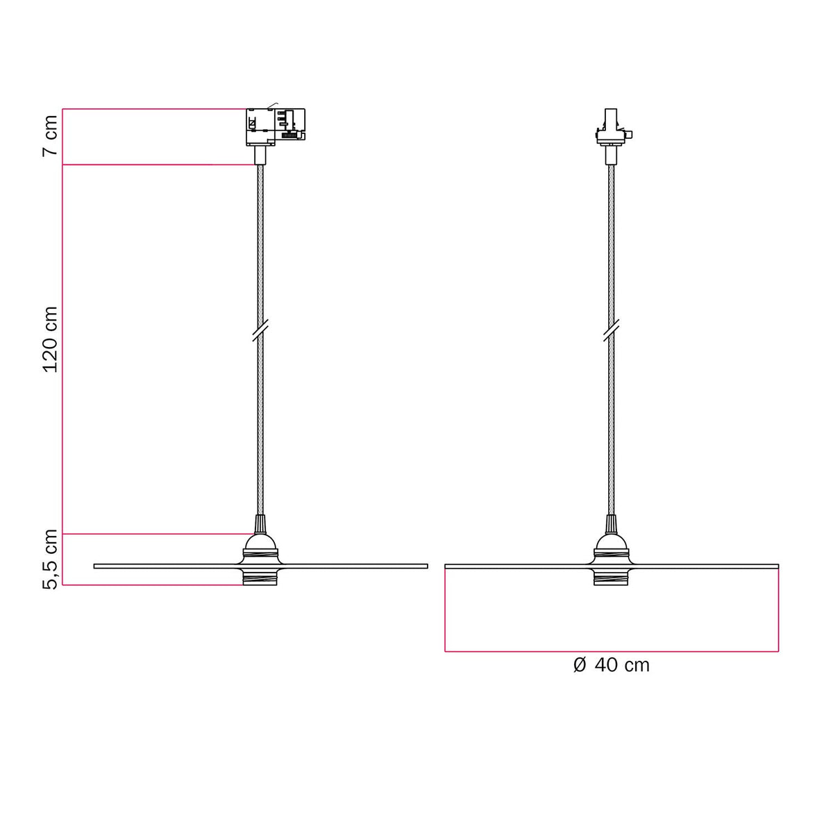 Lampada a sospensione per binari con paralume XL Ellepi - Nero