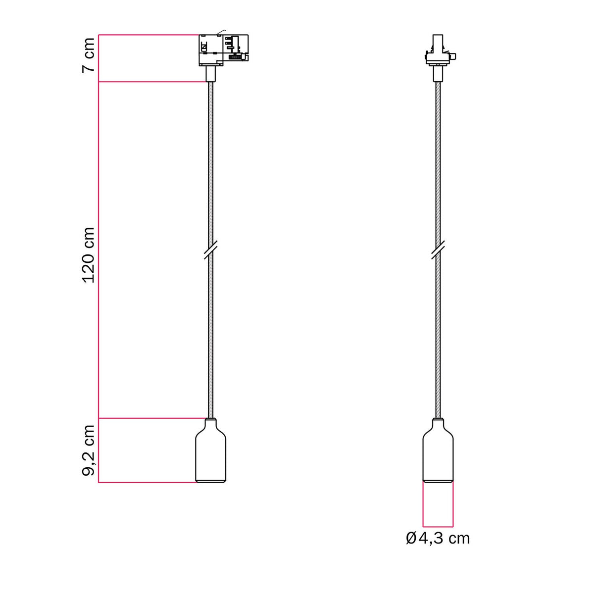 Lampada a sospensione per binario in silicone con cavo tessile - Bianco