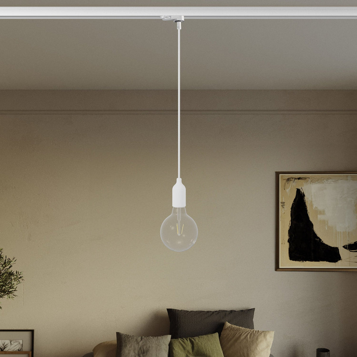 Lampada a sospensione per binario in silicone con cavo tessile - Bianco