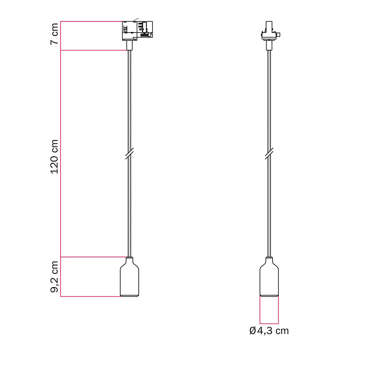Lampada a sospensione per binario in silicone con cavo tessile - Nero