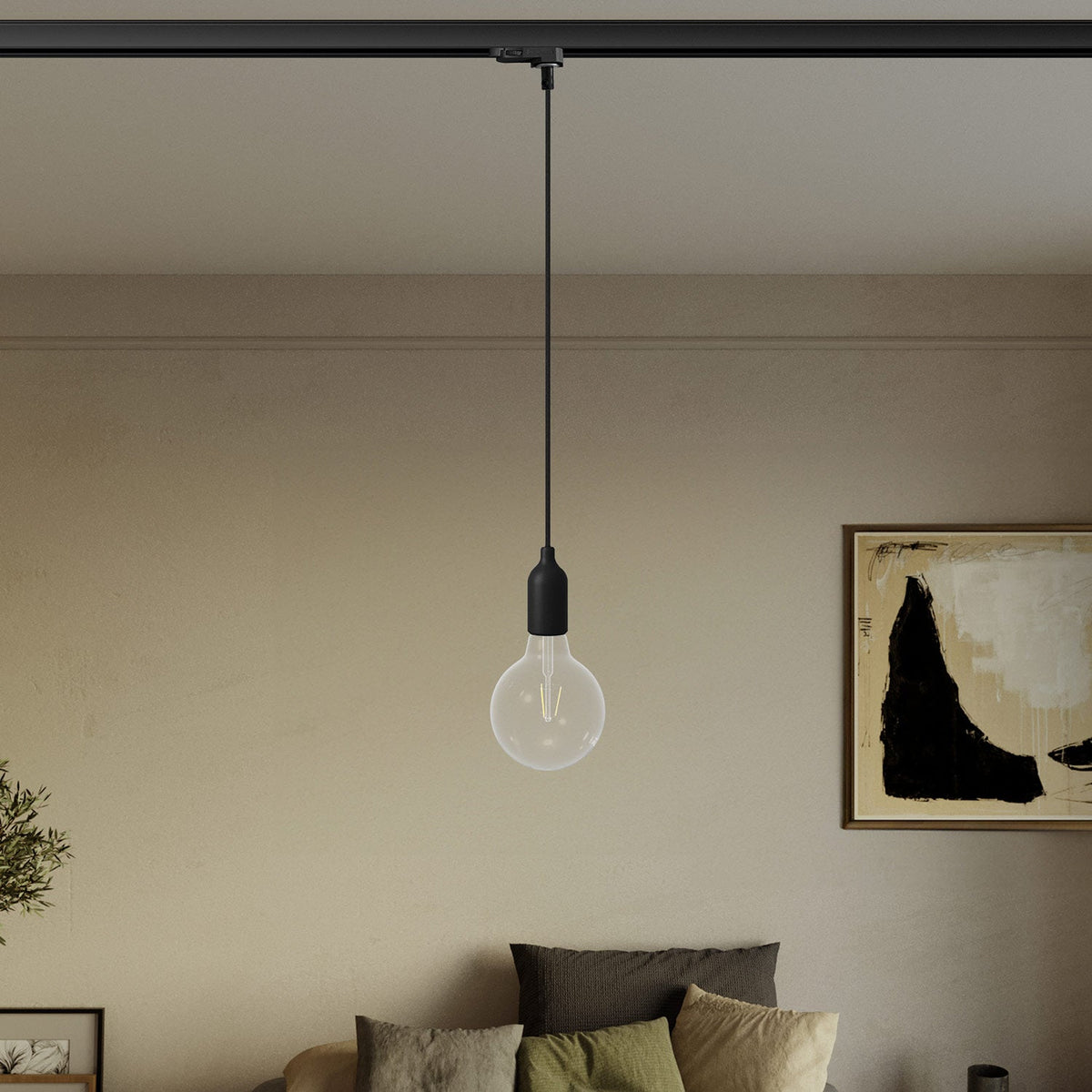 Lampada a sospensione per binario in silicone con cavo tessile - Nero