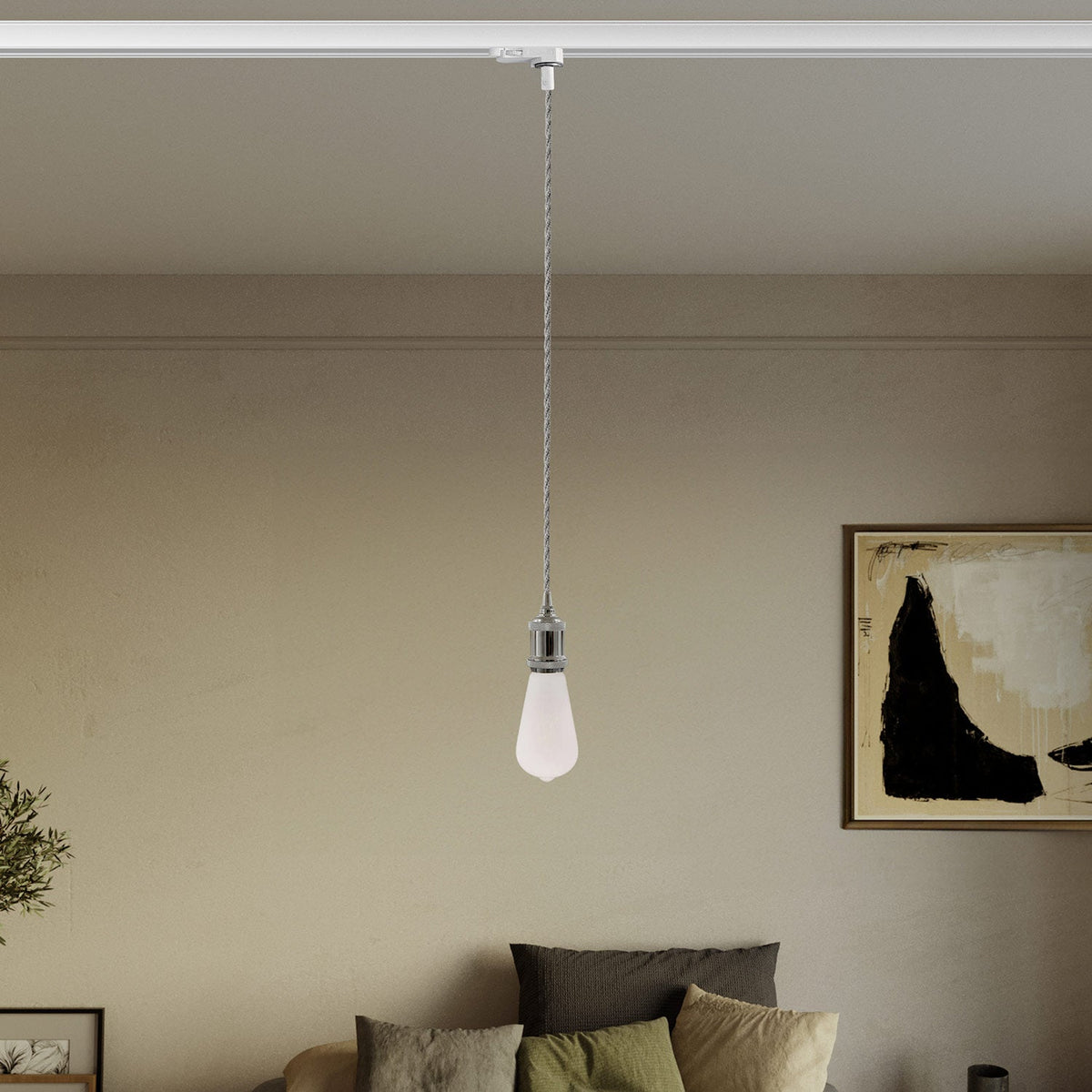 Lampada a sospensione vintage per binari con cavo trecciato - Cromo