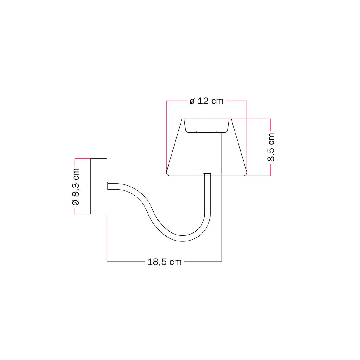 Lampada da parete Fermaluce G07 con estensione a S - Nero