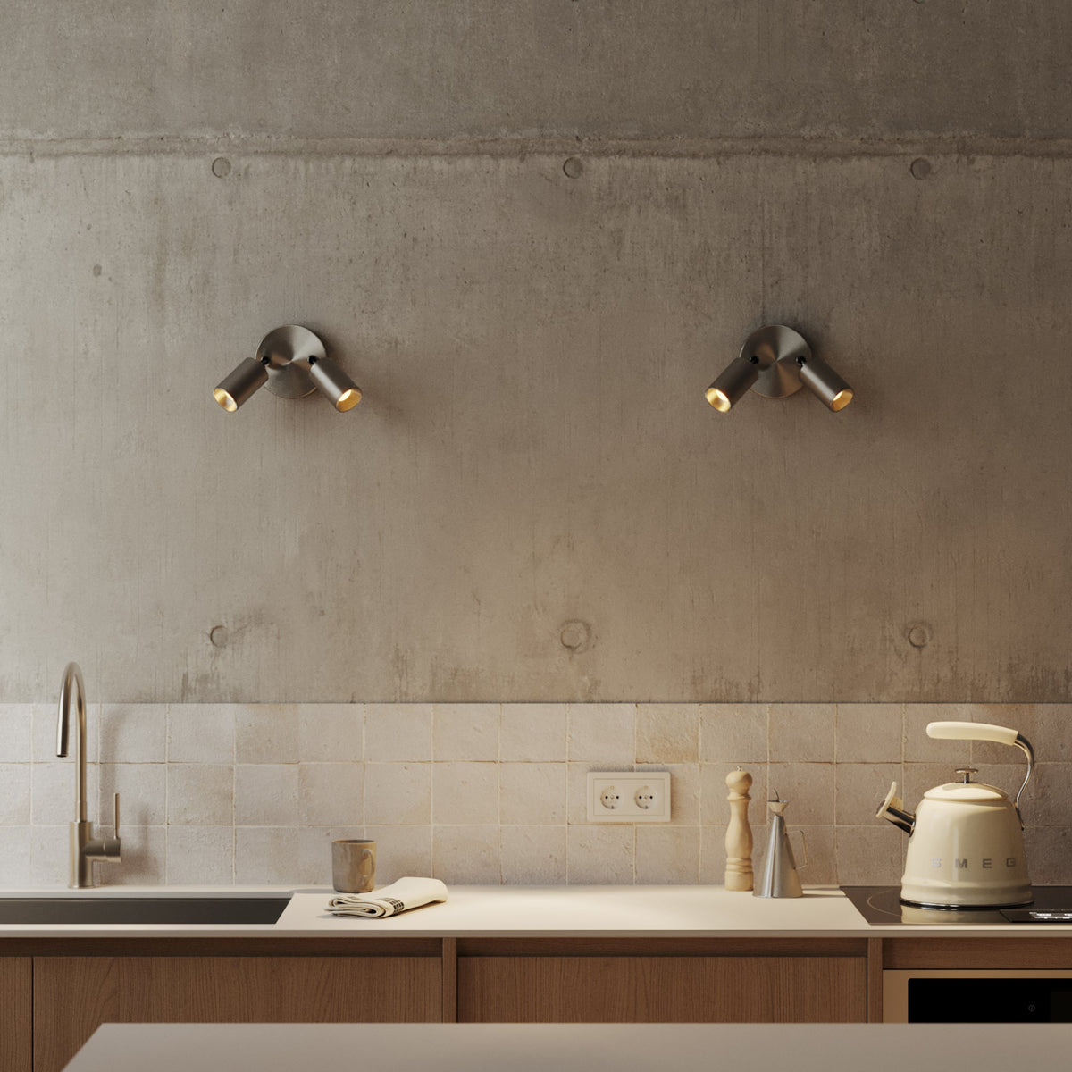 Lampada da parete o soffitto con 2 faretti GU10 Bispot orientabili - Titanio satinato