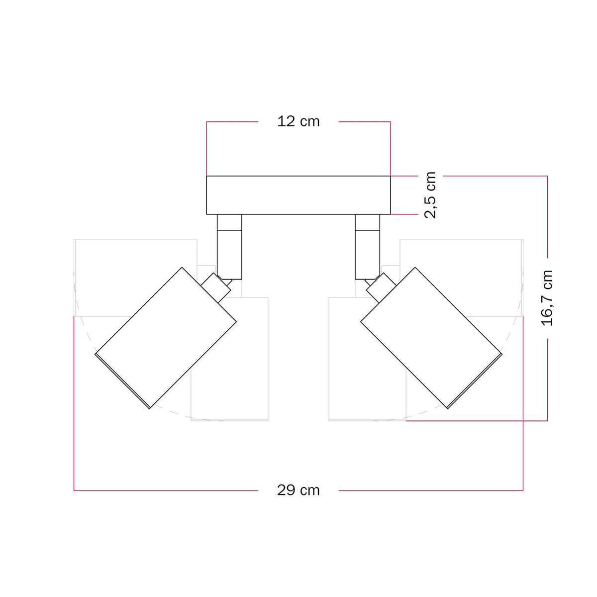 Lampada da parete o soffitto con 2 faretti GU10 Bispot orientabili - Titanio satinato