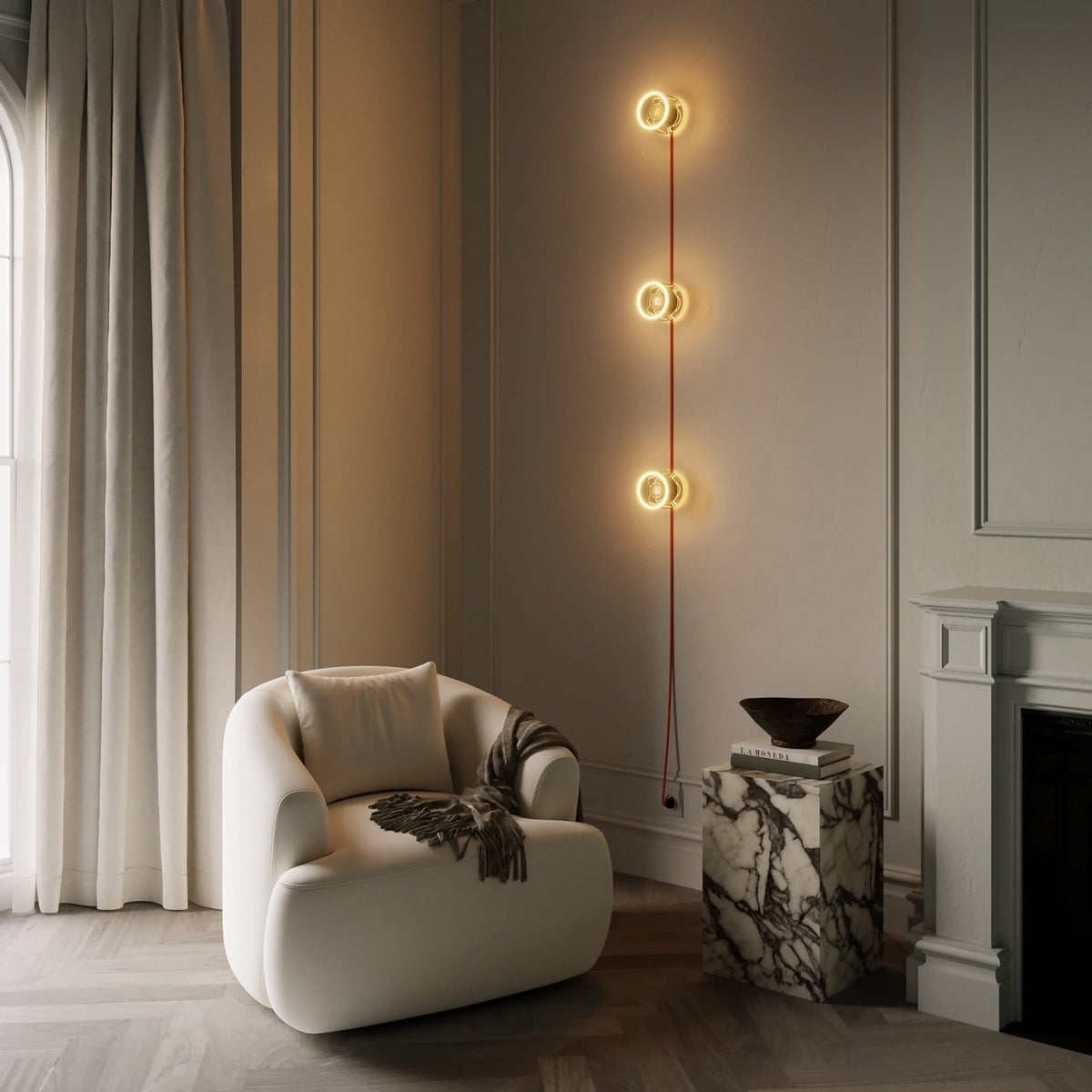 Lampada da parete Spostaluce con spina, 3 lampadine Ghost e cavo arancione