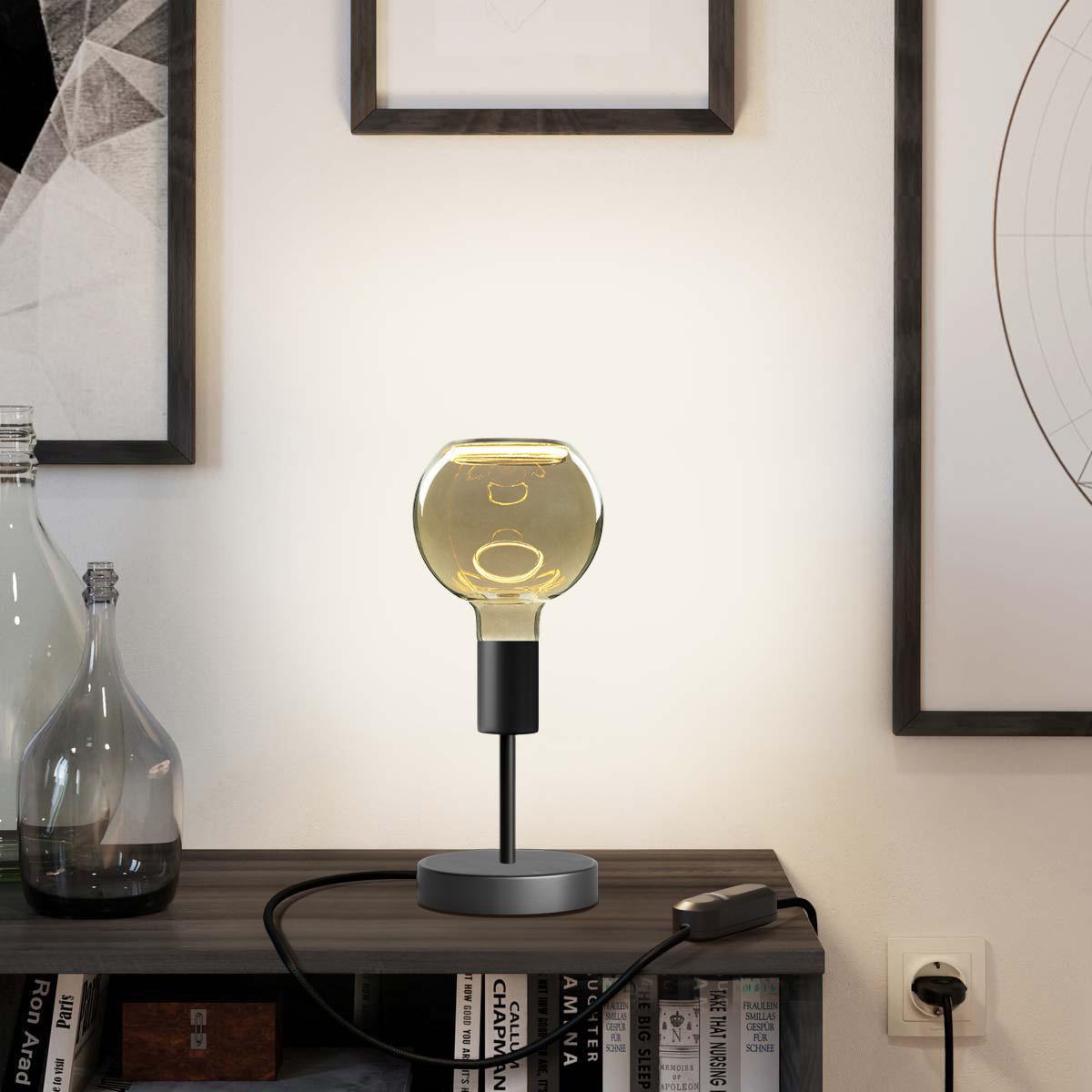 Lampada da tavolo Alzaluce Globo Ghost in metallo - Nero opaco Dimmer