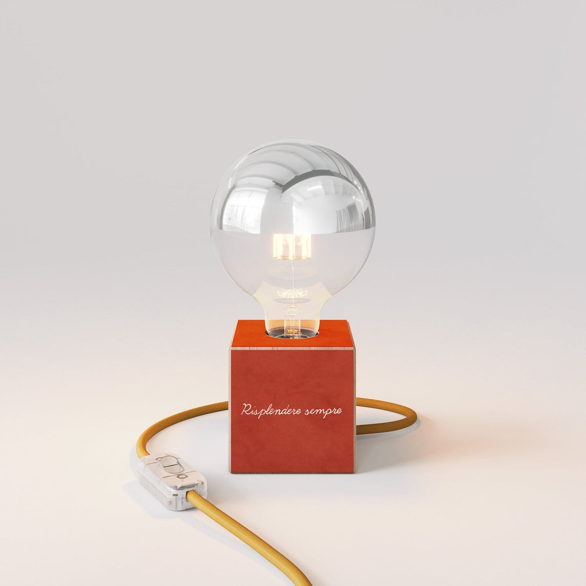 Lampada da tavolo Cubetto "Il sole" con lampadina globo mezza sfera argento - Santomanifesto