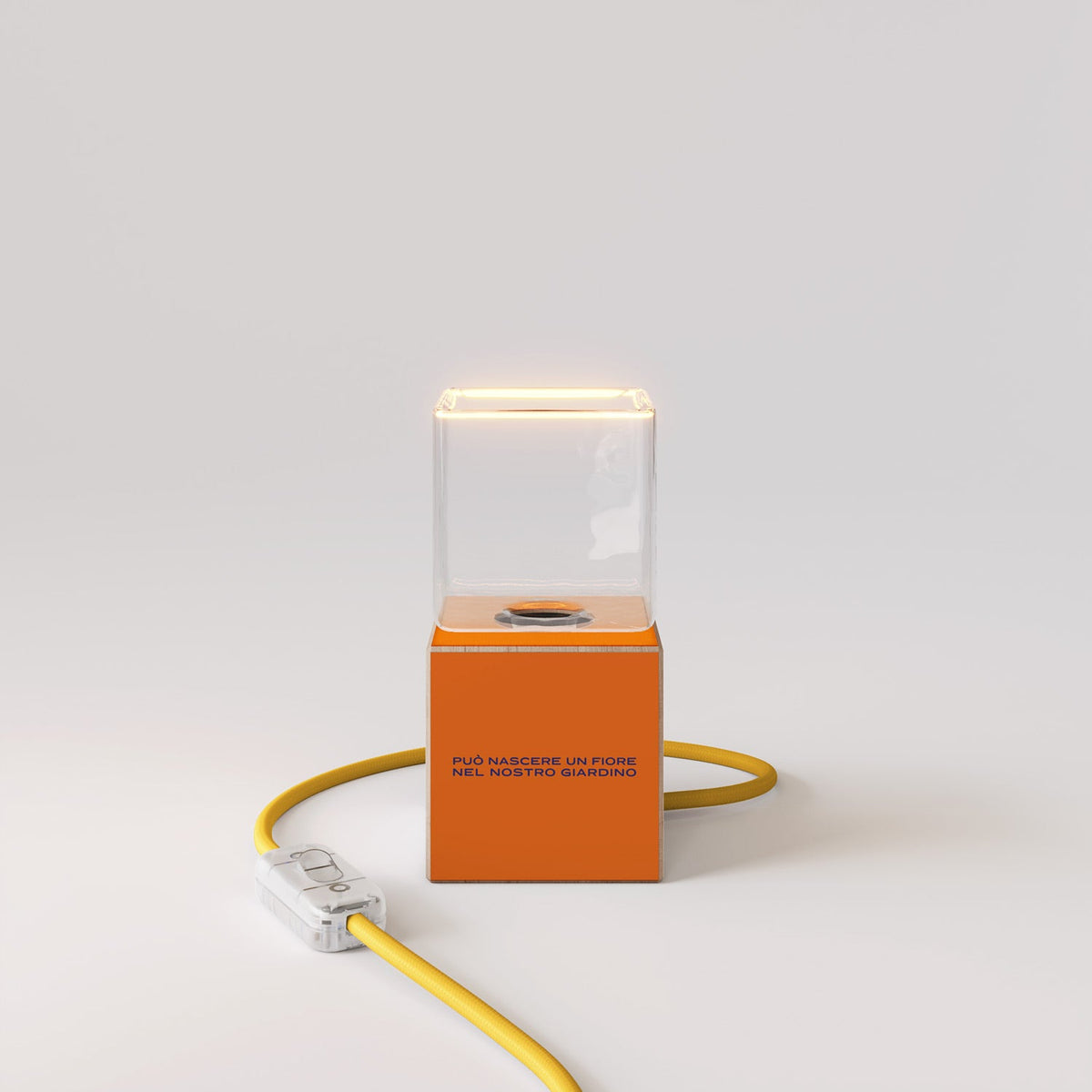 Lampada da tavolo Cubetto "Può nascere un fiore" con lampadina Ghost - Santomanifesto