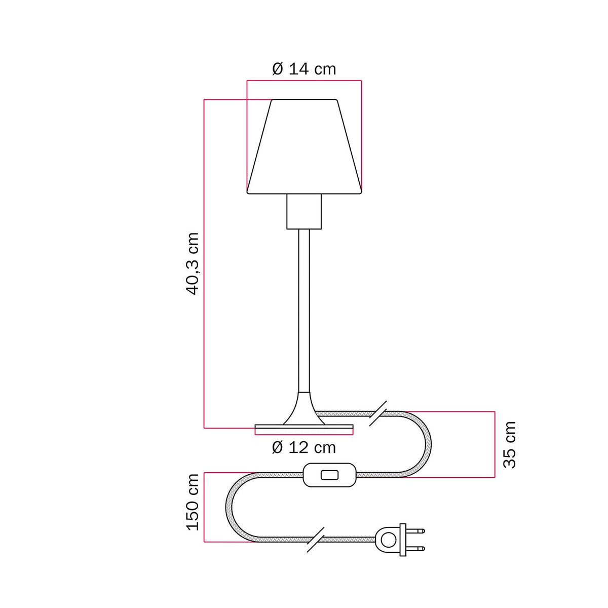 Lampada da tavolo MAG-Y con base metallica tonda e paralume - Nero