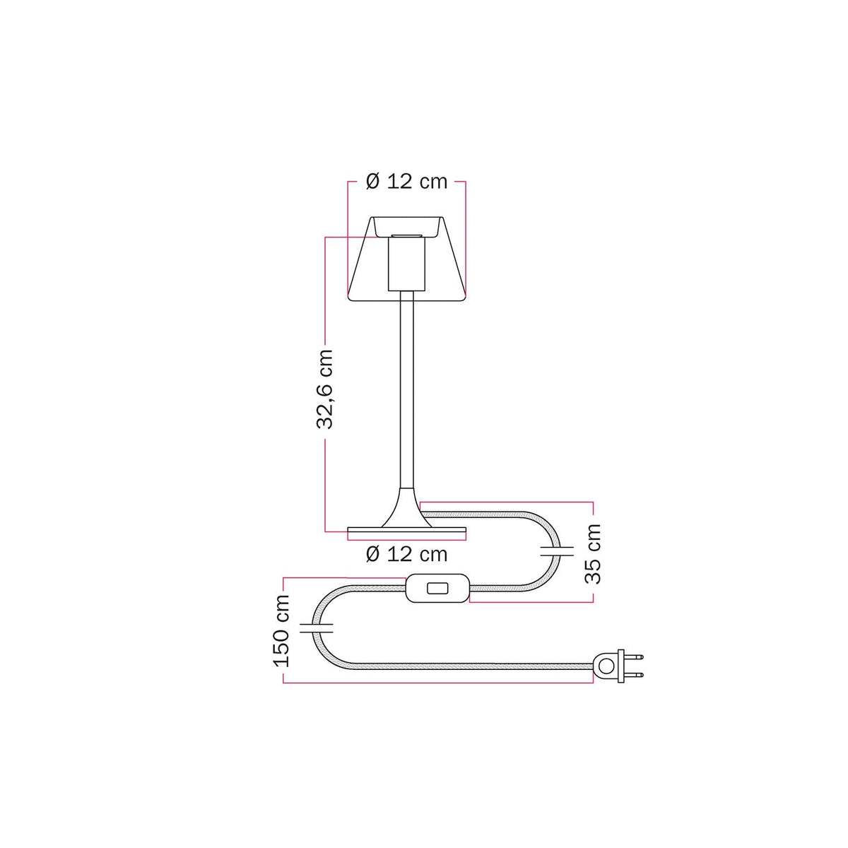 Lampada da tavolo MAG-Y G07 con base metallica tonda - Bianco Opaco