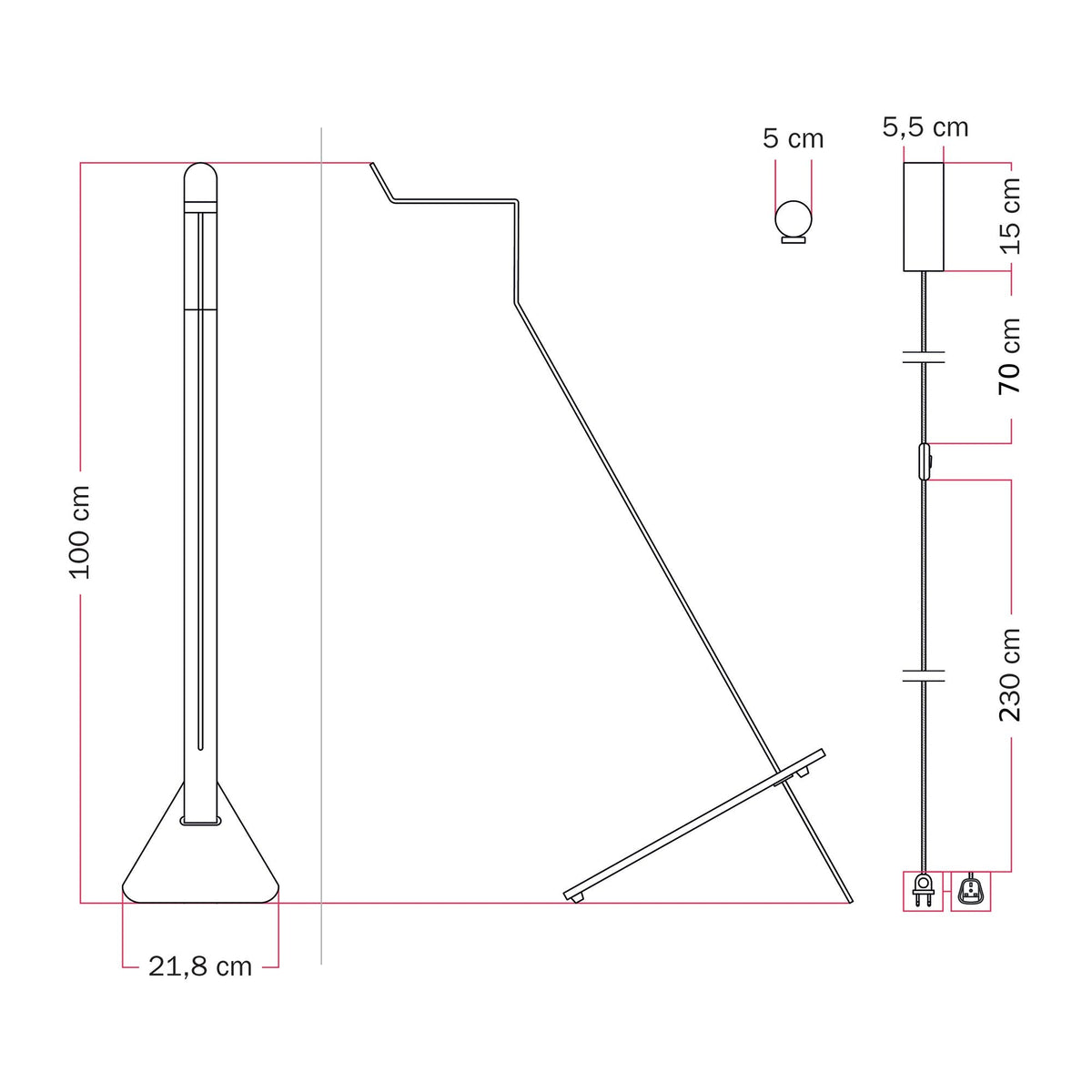 Lampada da terra inclinabile con faretto magnetico orientabile - Mario Tubo - Giallo